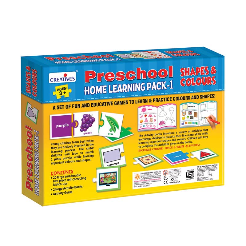 Creative’s Preschool Home Learning Pack 1 Shapes & Colours, 20 Matching Puzzles,  My Shapes Book,  My Colours Book, Colour Trace Write Activities