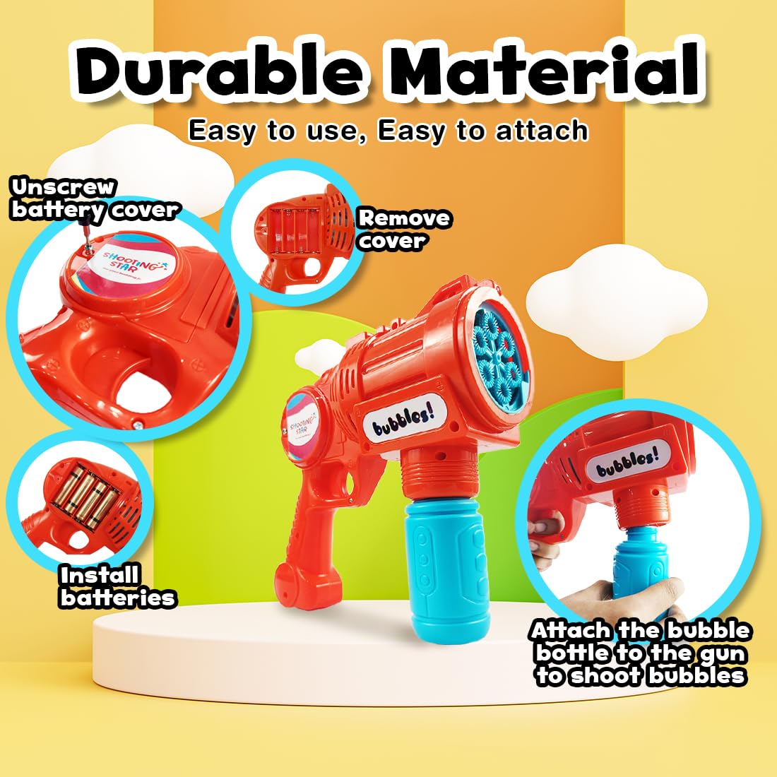 Rowan Bubble Blaster Gun with LED Light & Soap Solution 120 ML, 1000+ Bubbles Per Minute-Yellow