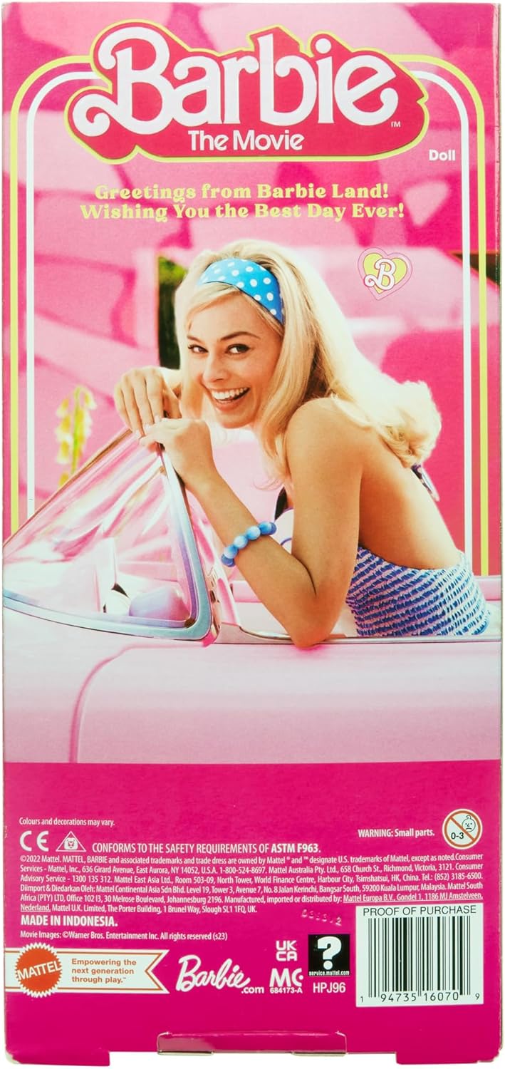 Barbie The Movie Doll, Margot Robbie as, Collectible Doll Wearing Pink and White Gingham Dress