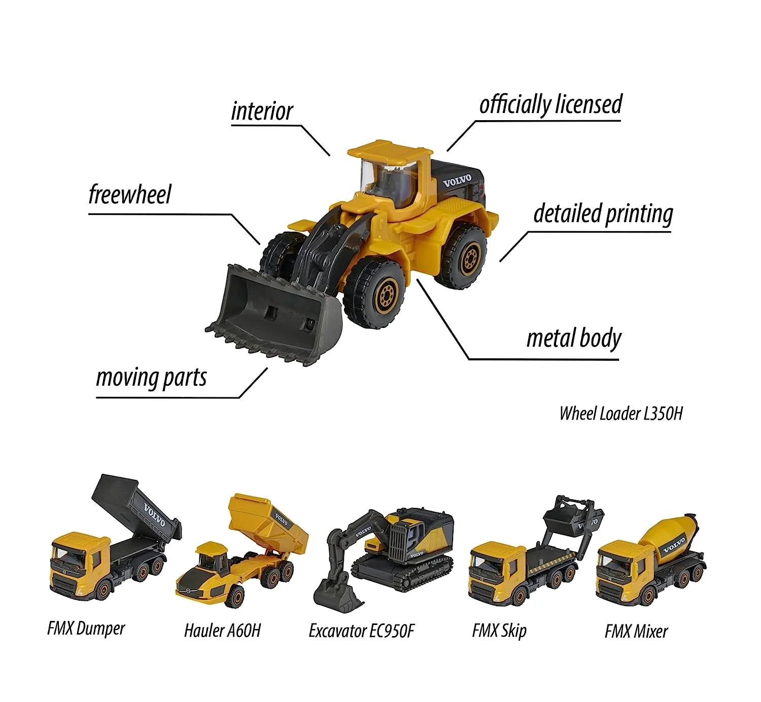 Majorette Volvo Construction 3 Piece Set, Random Selection from 2 Assorted Models sets