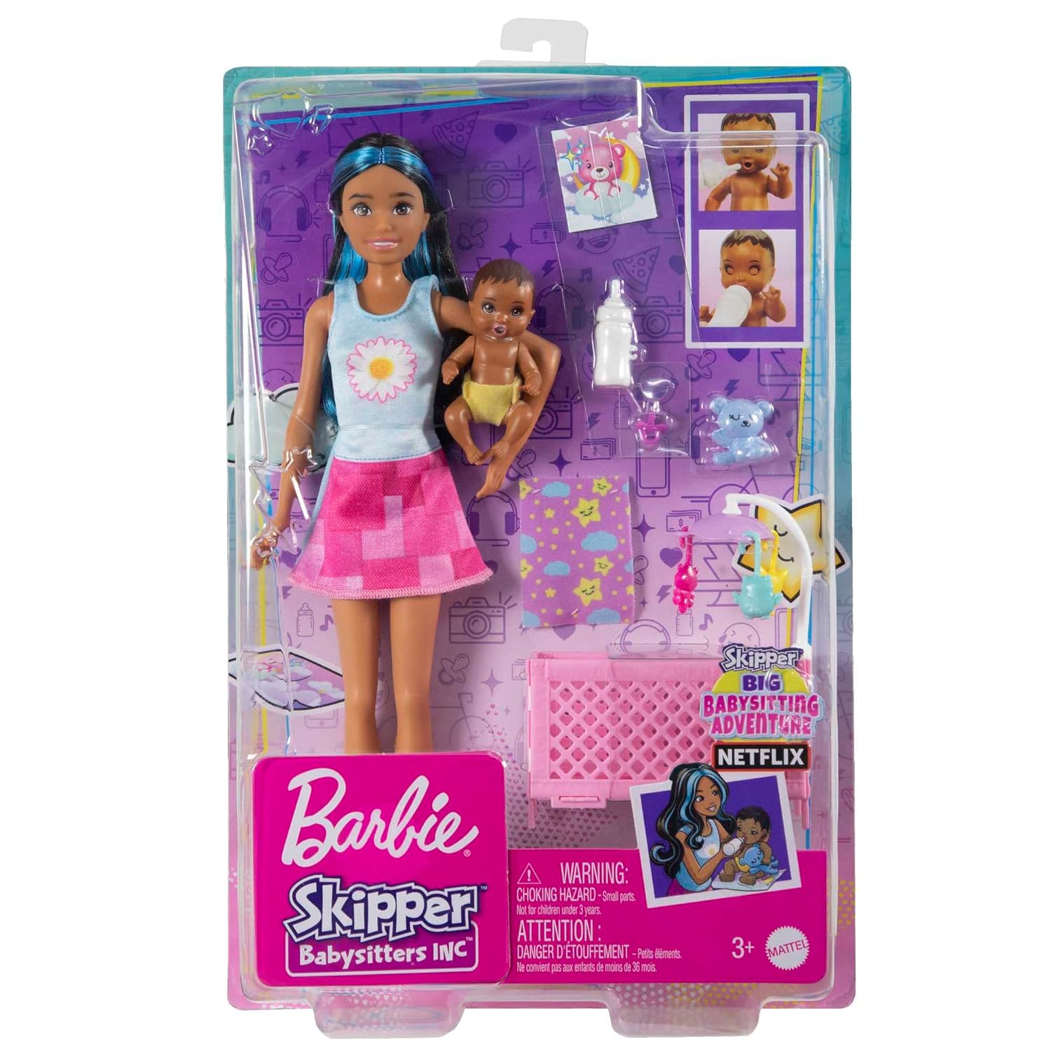 Barbie Doll and Accessories, Crib Playset with Baby Doll, Furniture and Themed Accessories, Babysitters Inc.