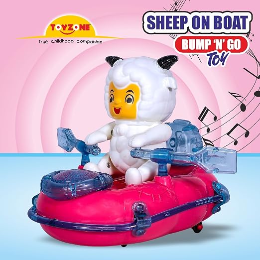 Toyzone Sheep on Boat Bump 'n' Go with Lights & Sound, Battery Operated Musical Toy for Kids