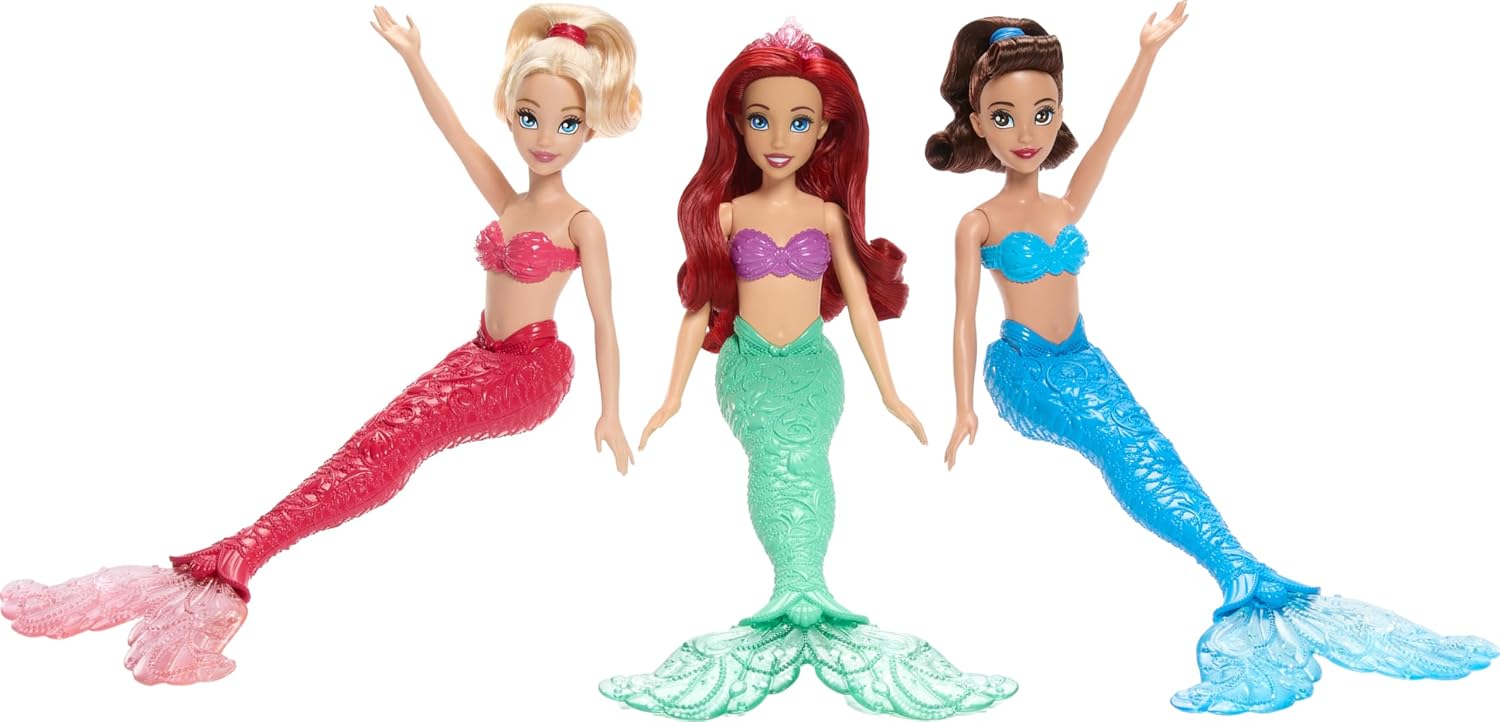 Mattel Disney Princess Ariel Mermaid Fashion Doll & 2 Mermaid Sister Dolls, Posable & with Glitter Fins, Inspired by Disney The Little Mermaid Movie
