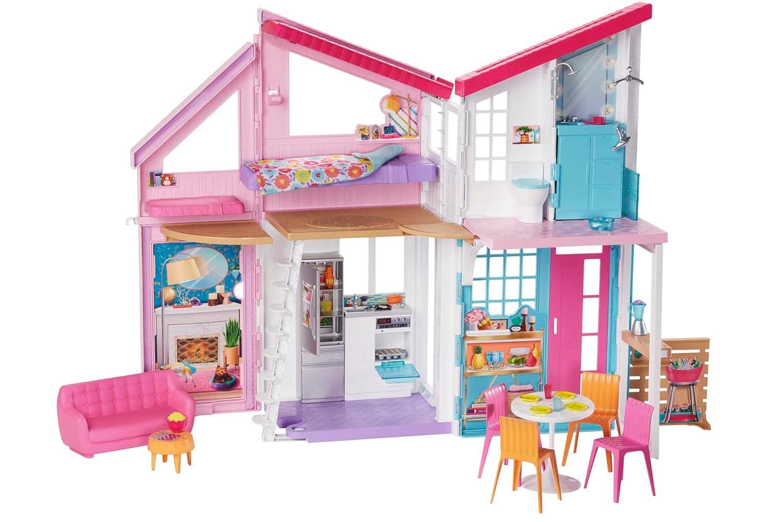 Barbie Malibu House 2-Story, 6-Room Dollhouse with Transformation Features