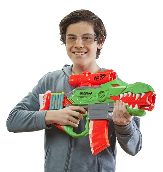 Nerf DinoSquad Rex-Ramp, Motorized Dart Blaster, 10-Dart Clip, 20 Official Nerf Darts, 10-Dart StorAge, T-Rex Dinosaur Design