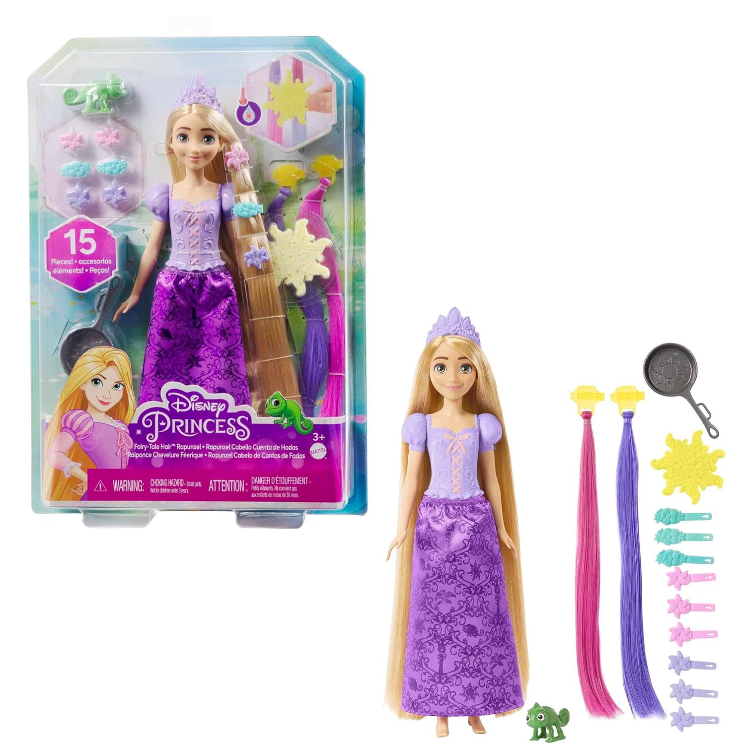 Disney Mattel Princess Toys, Rapunzel Doll with Color-Change Hair Extensions & Hair-Styling Pieces