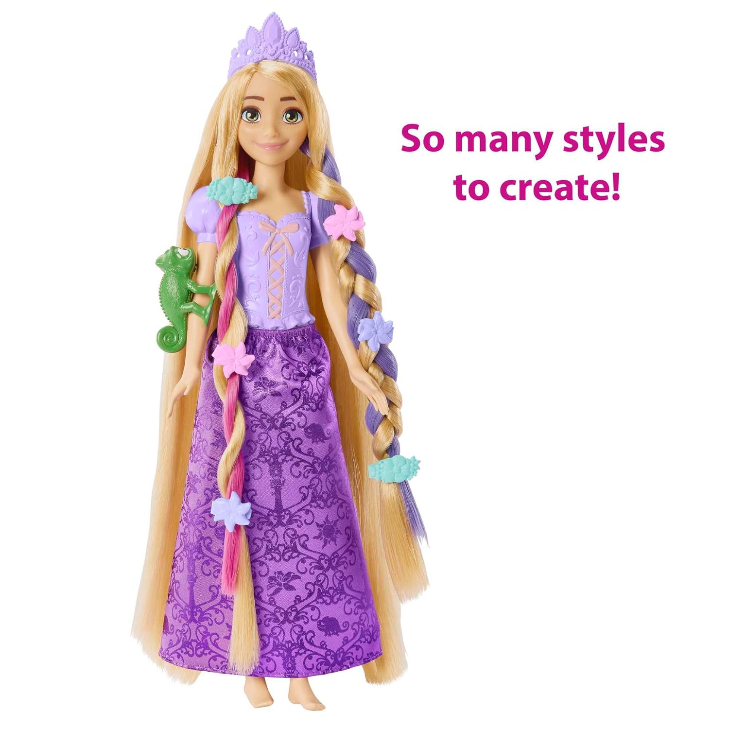 Disney Mattel Princess Toys, Rapunzel Doll with Color-Change Hair Extensions & Hair-Styling Pieces