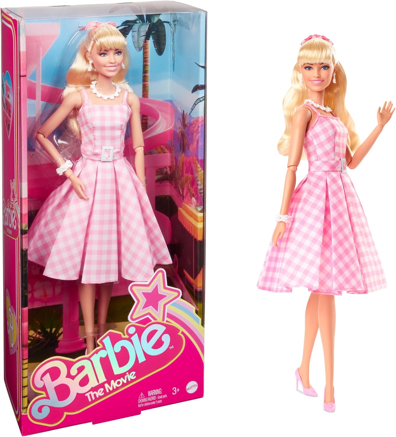 Barbie The Movie Doll, Margot Robbie as, Collectible Doll Wearing Pink and White Gingham Dress