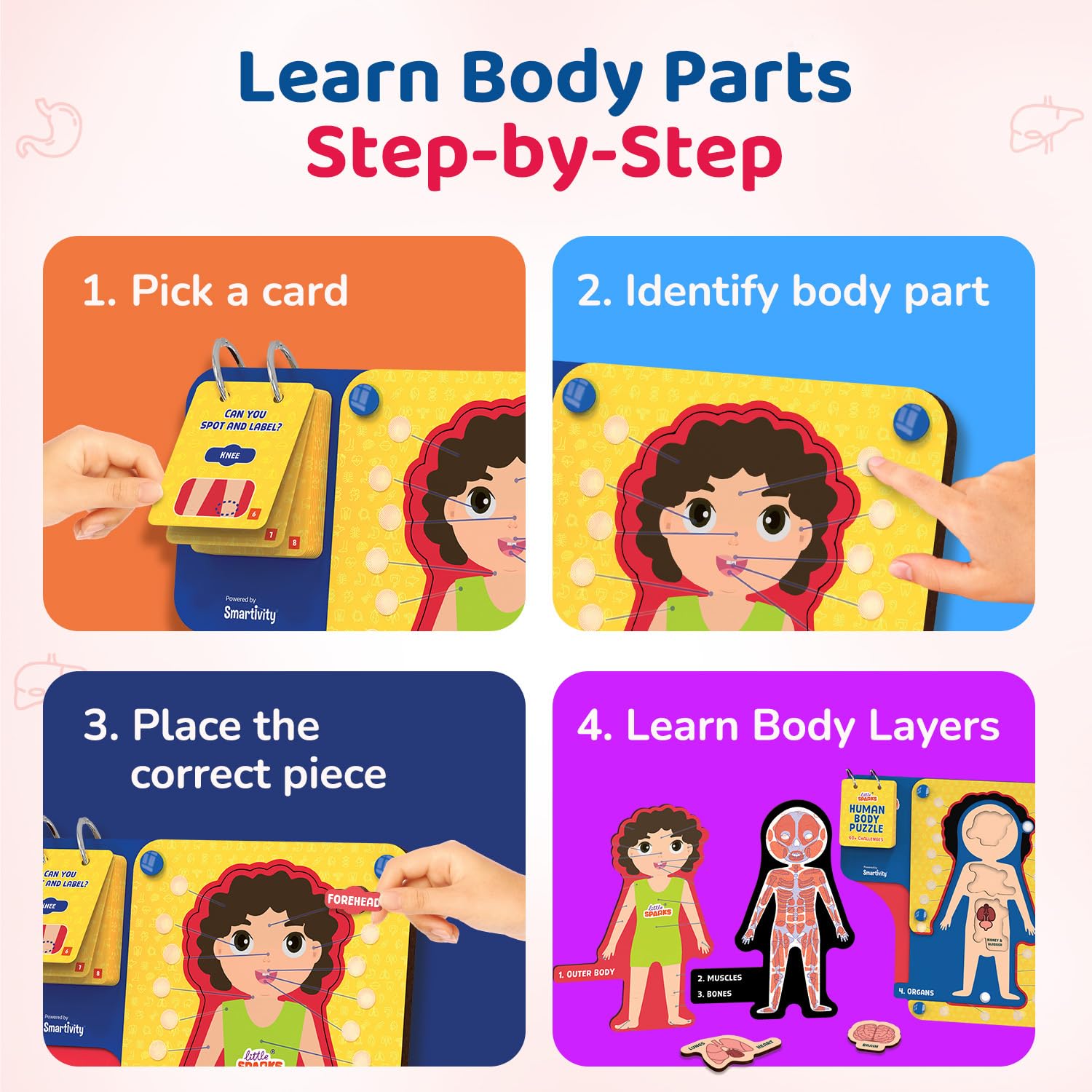Smartivity Human Body Anatomy Puzzle for Kids, 40+ Learning Cards, Teach Outer Body & Organs,  See Bones with Magic X-Ray