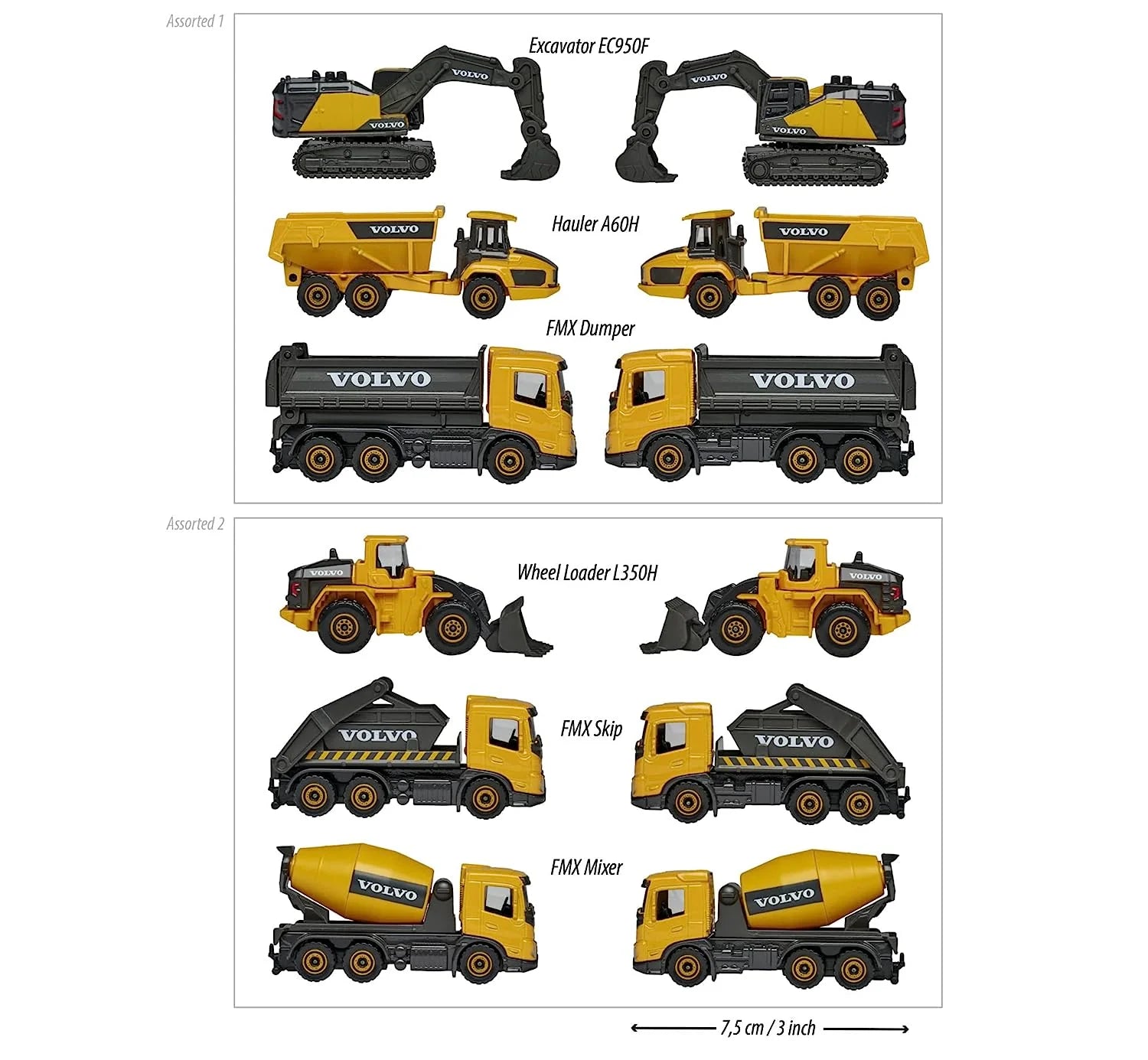 Majorette Volvo Construction 3 Piece Set, Random Selection from 2 Assorted Models sets