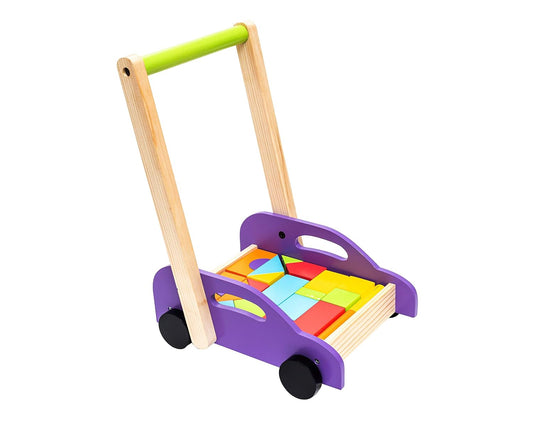 HILIFE Roll & Run Puzzle Cart Wooden Walker with Wooden Blocks