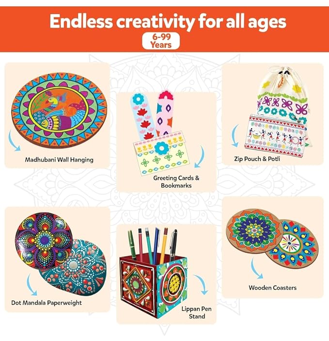 Little Berry Ultimate 6 in 1 Indian Art Forms Kit - DIY Art & Craft Kit
