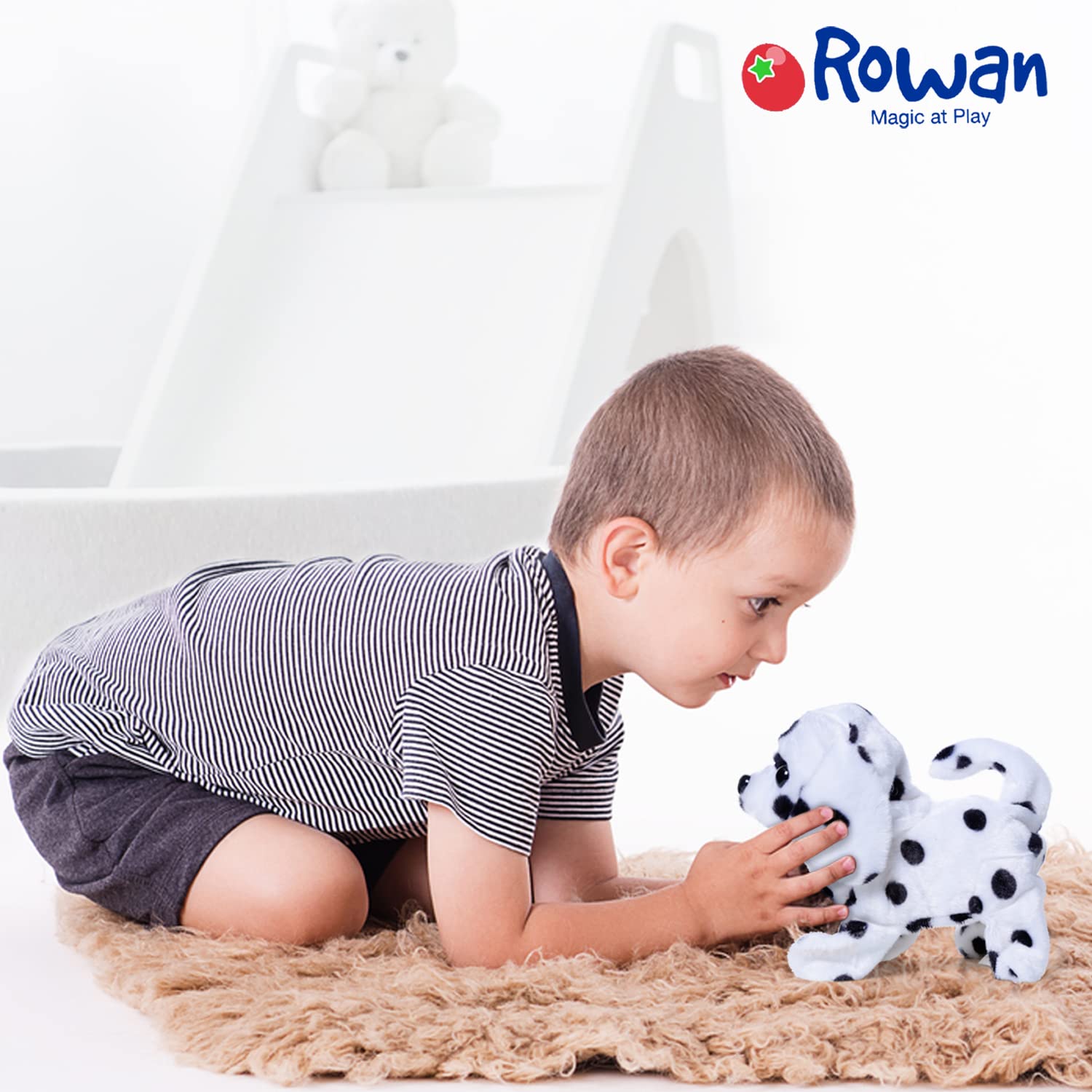 Rowan Fuzzbuzz Ms. Spotty Walking Dog Stuffed Toy, Cute Plushie