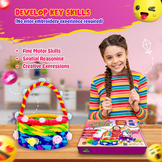 KREEDA DIY Rainbow Woven Basket Making Kit, Circular & Rectangular DIY Wooden Basket Frames RK12