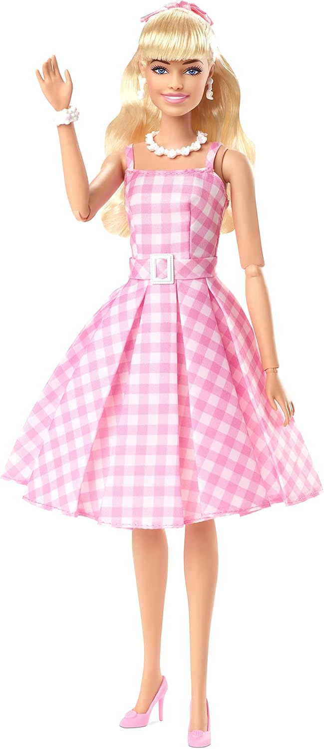 Barbie The Movie Doll, Margot Robbie as, Collectible Doll Wearing Pink and White Gingham Dress