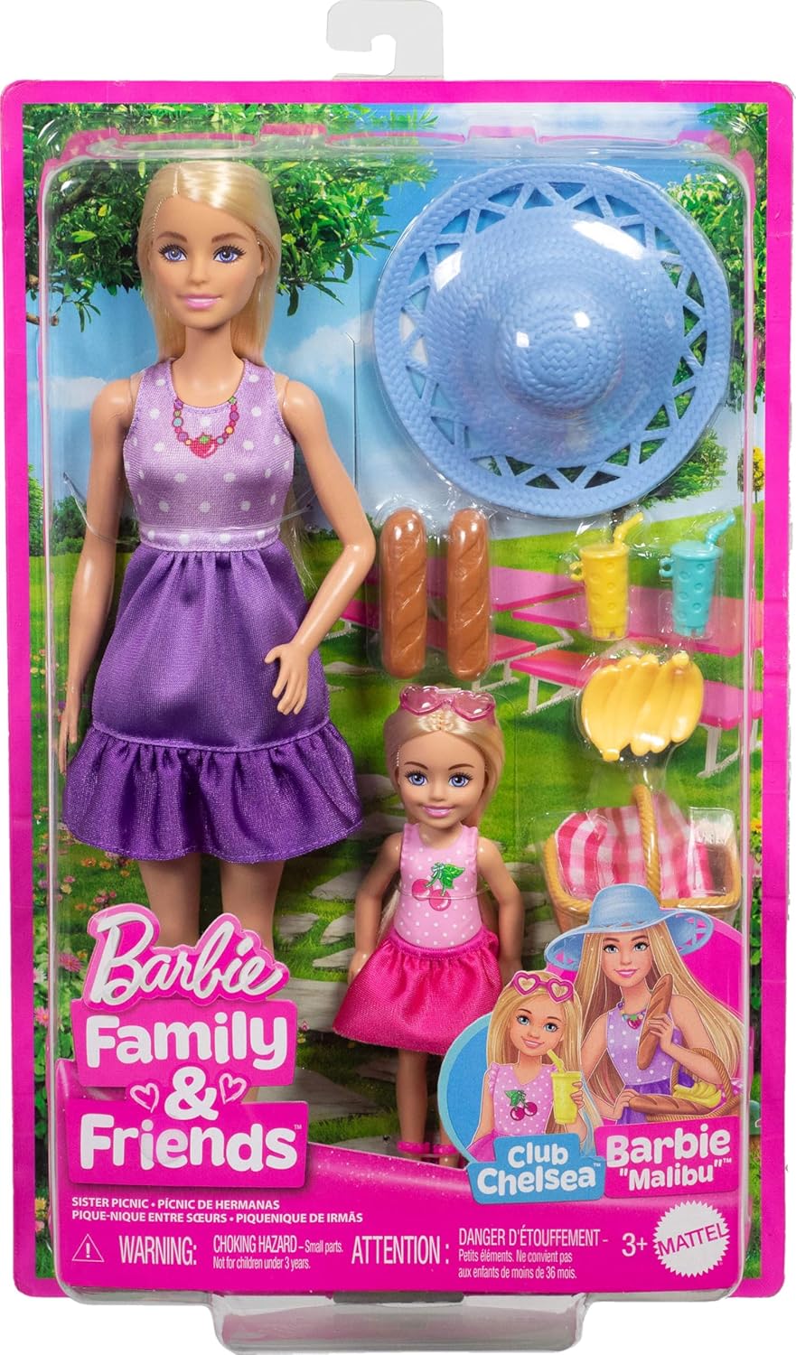 Barbie Family & Friends Dolls & Accessories Playset, Picnic-Themed, Plus 9 Pieces Including Food