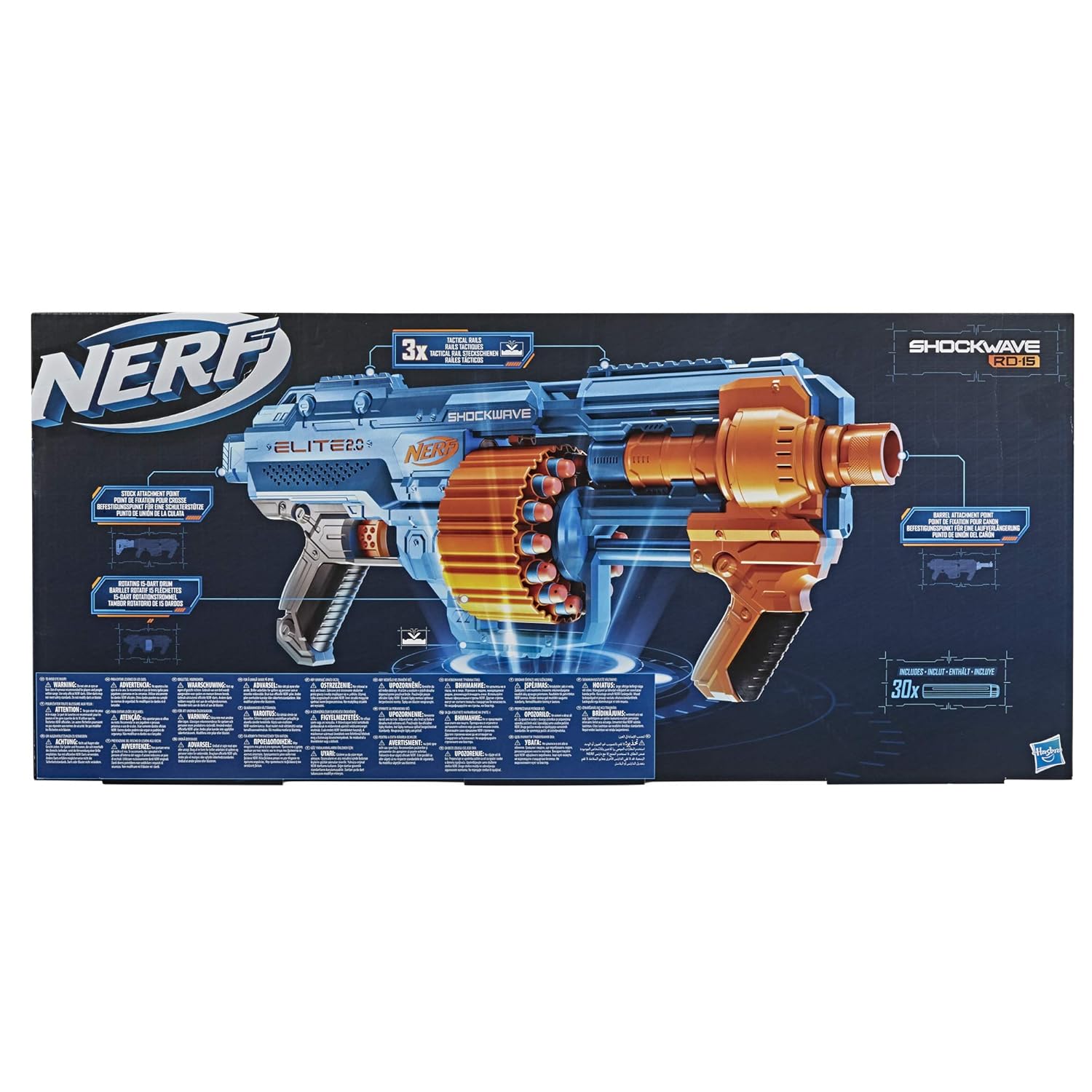 Nerf Elite 2.0 Shockwave Toy Blaster, 30 Darts,15-Dart Rotating Drum