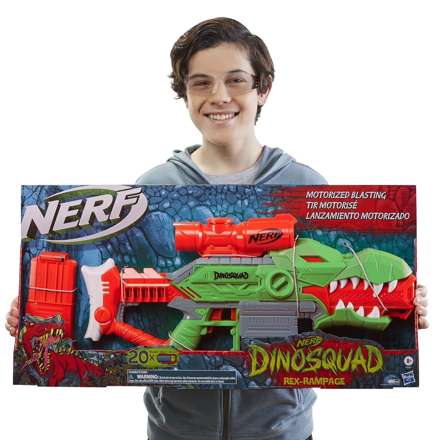 Nerf DinoSquad Rex-Ramp, Motorized Dart Blaster, 10-Dart Clip, 20 Official Nerf Darts, 10-Dart StorAge, T-Rex Dinosaur Design