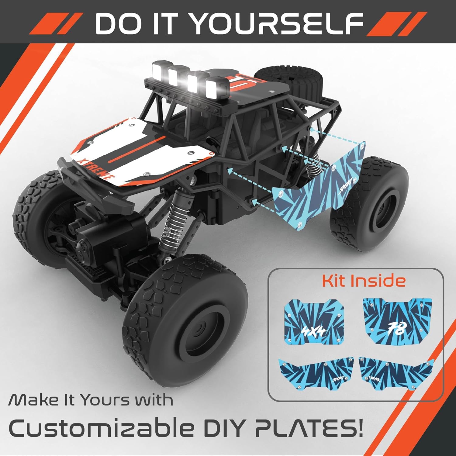ELECTROBOTIC Off-Roader 4x4 RC Car, True 4-Wheel Drive, High-Speed with Bright Headlights, Multicolor