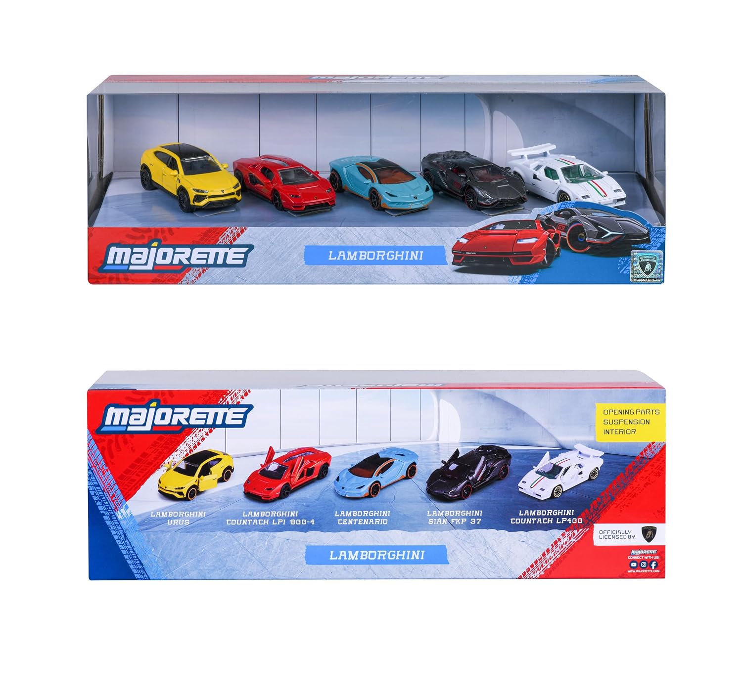 Majorette Lamborghini Car Set (5 Cars) - 5 Metal Model Cars for Collectors & Children