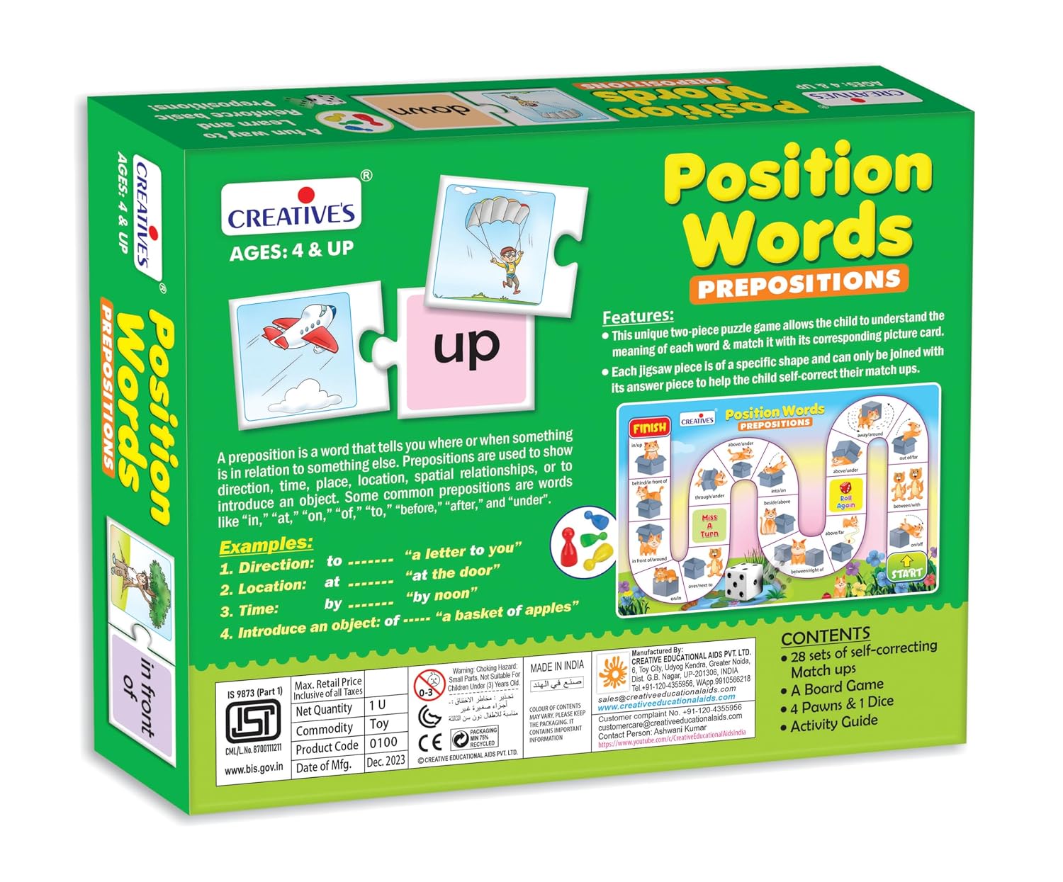 Creative's Position Words, Self-Correcting Match-ups Puzzles,  Reinforce Basic Prepositions, Learning & Educational Toy