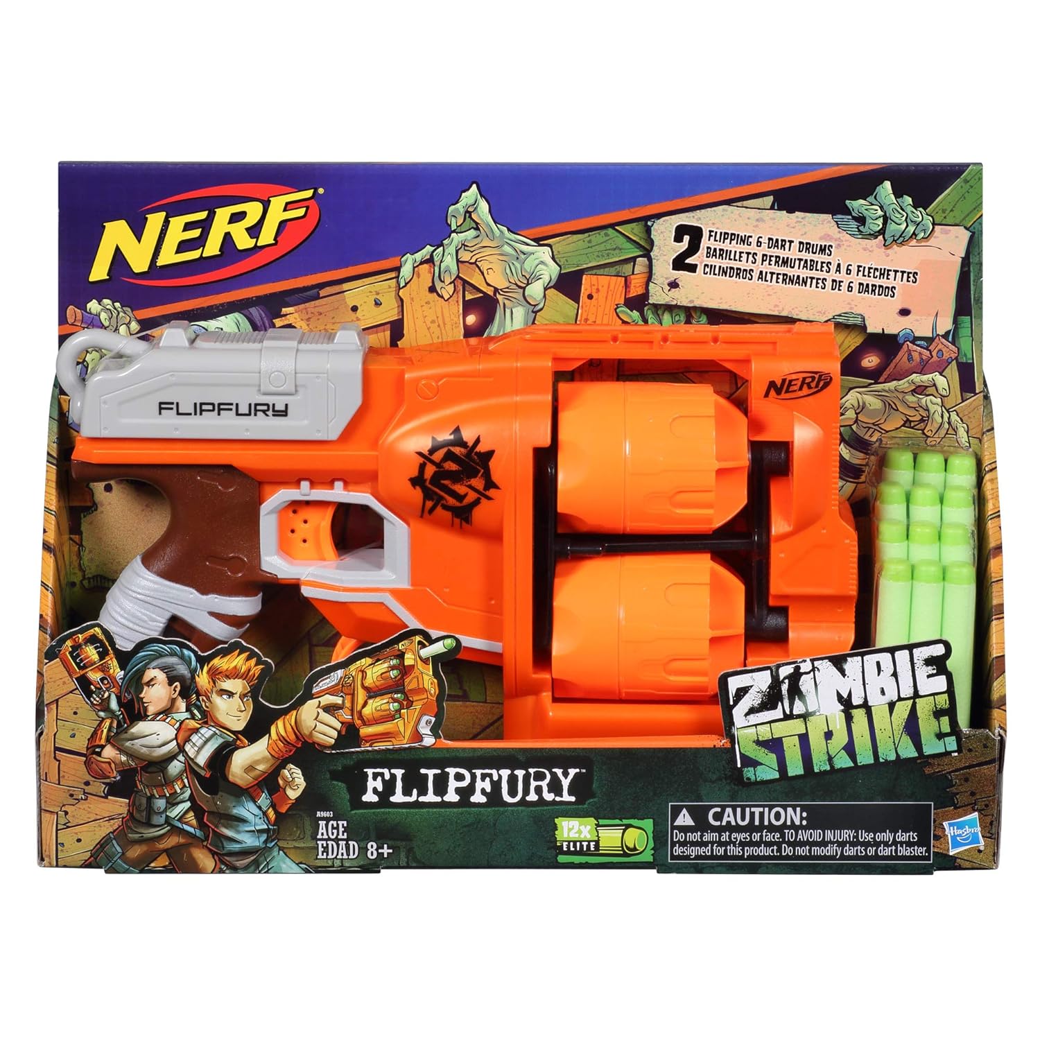 Nerf Zombie Strike Flipfury Toy Blaster With 2 Flipping Drums And 12 Official Zombie Strike Elite Darts