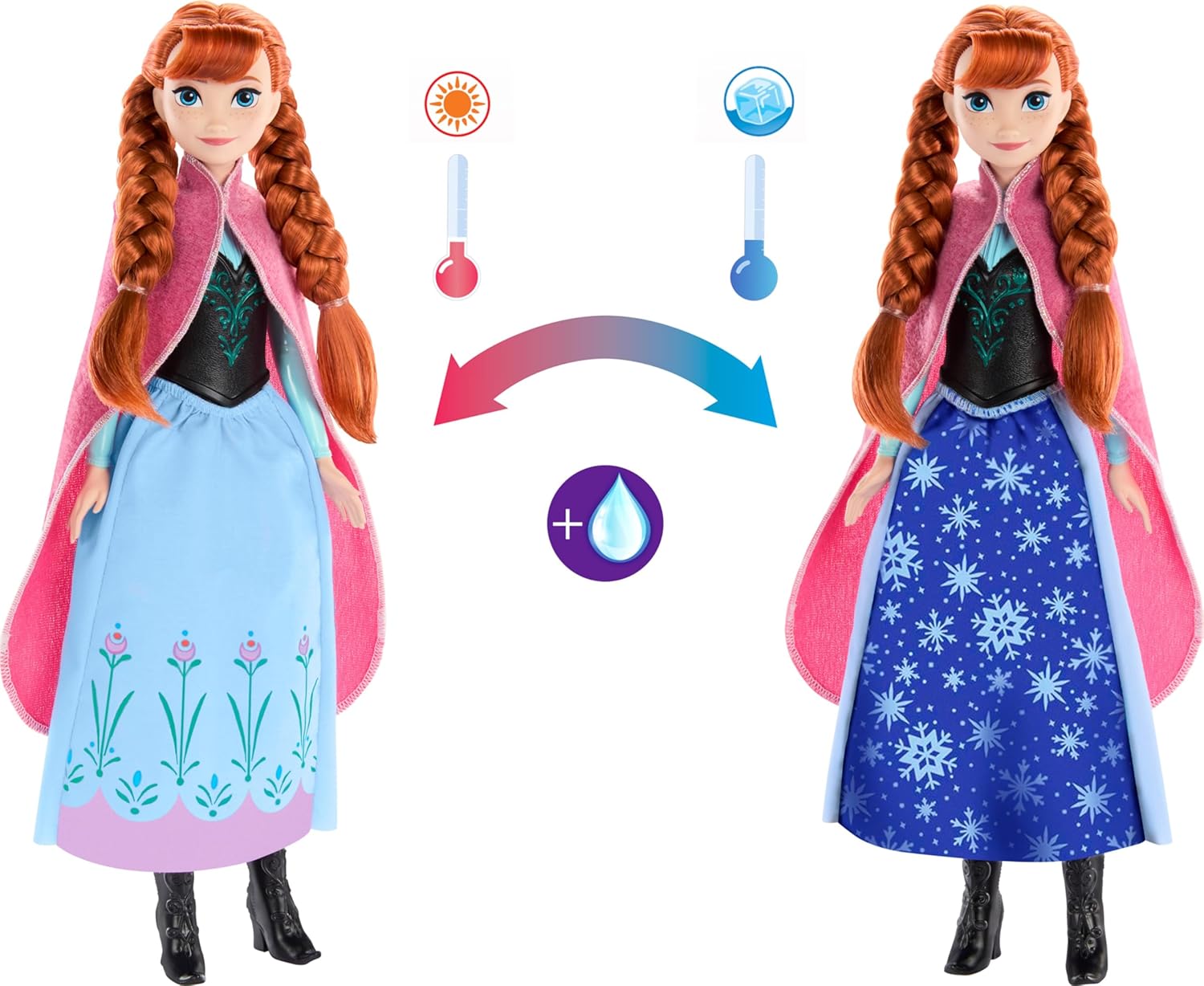 Mattel Disney Frozen Anna Magical Color-Change Skirt Fashion Doll, Inspired by Disney Movie