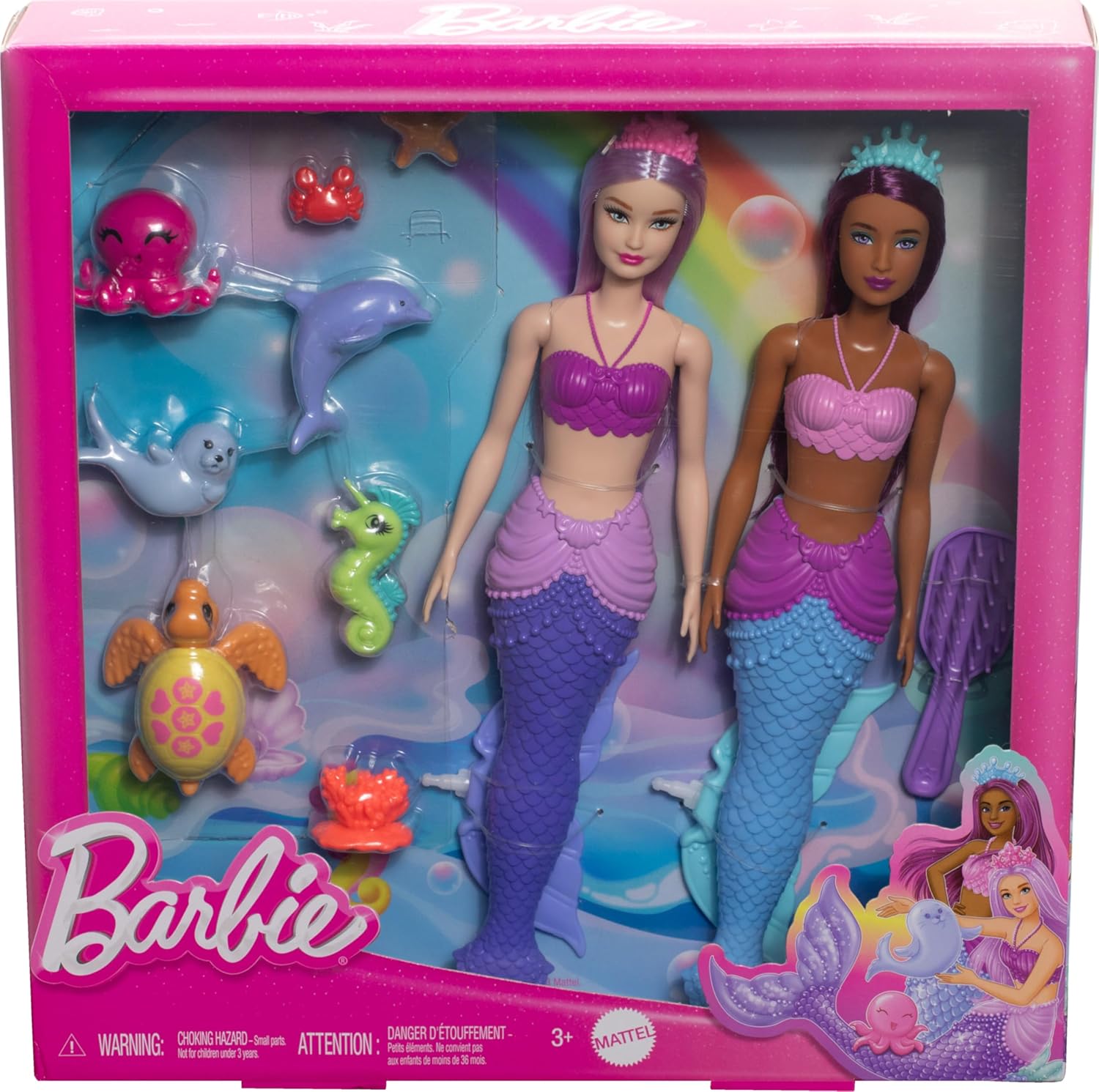 Barbie Mermaid Dolls 2-Pack with Sea Animals, Headbands & Ocean Accessories