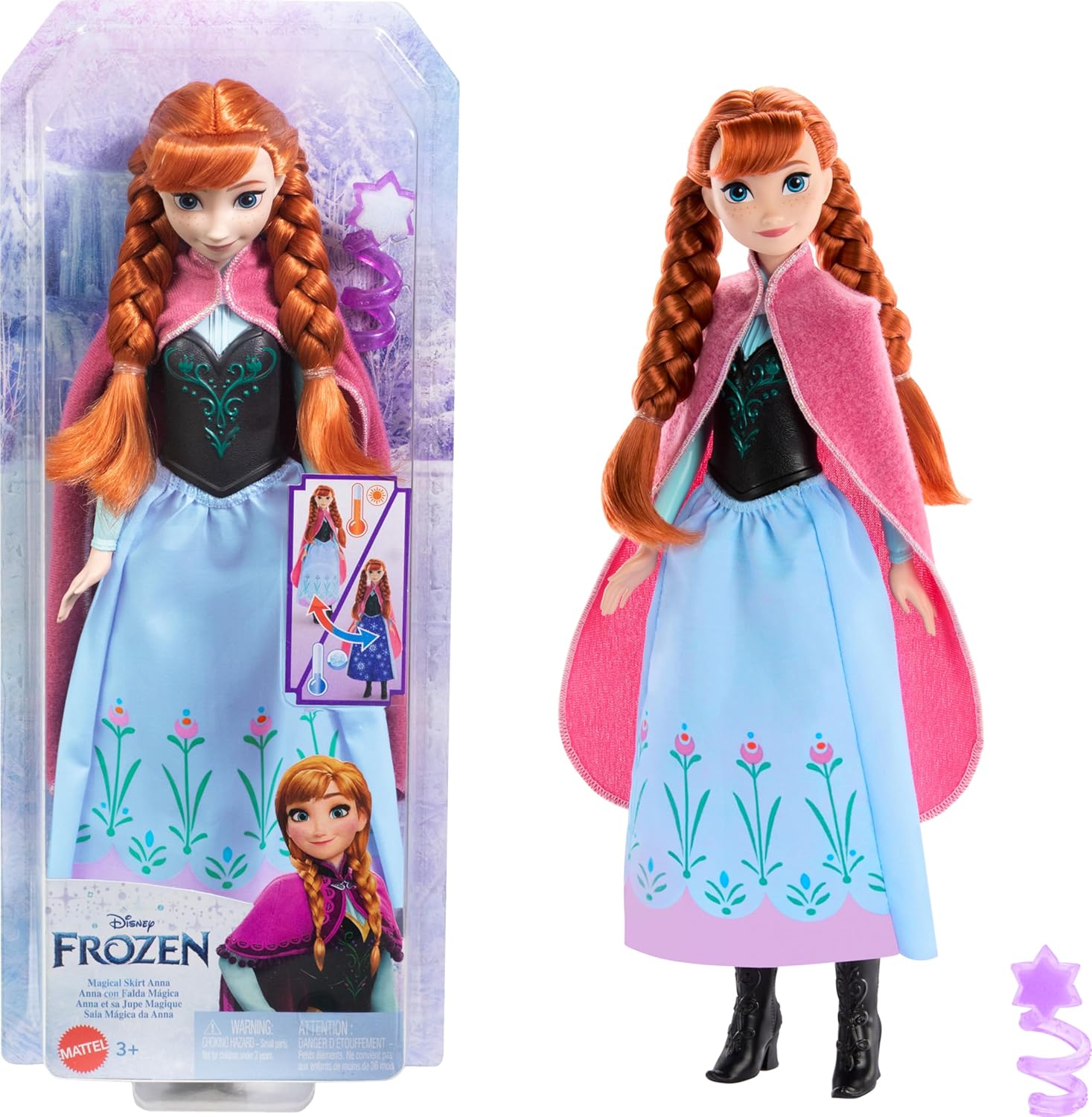 Mattel Disney Frozen Anna Magical Color-Change Skirt Fashion Doll, Inspired by Disney Movie