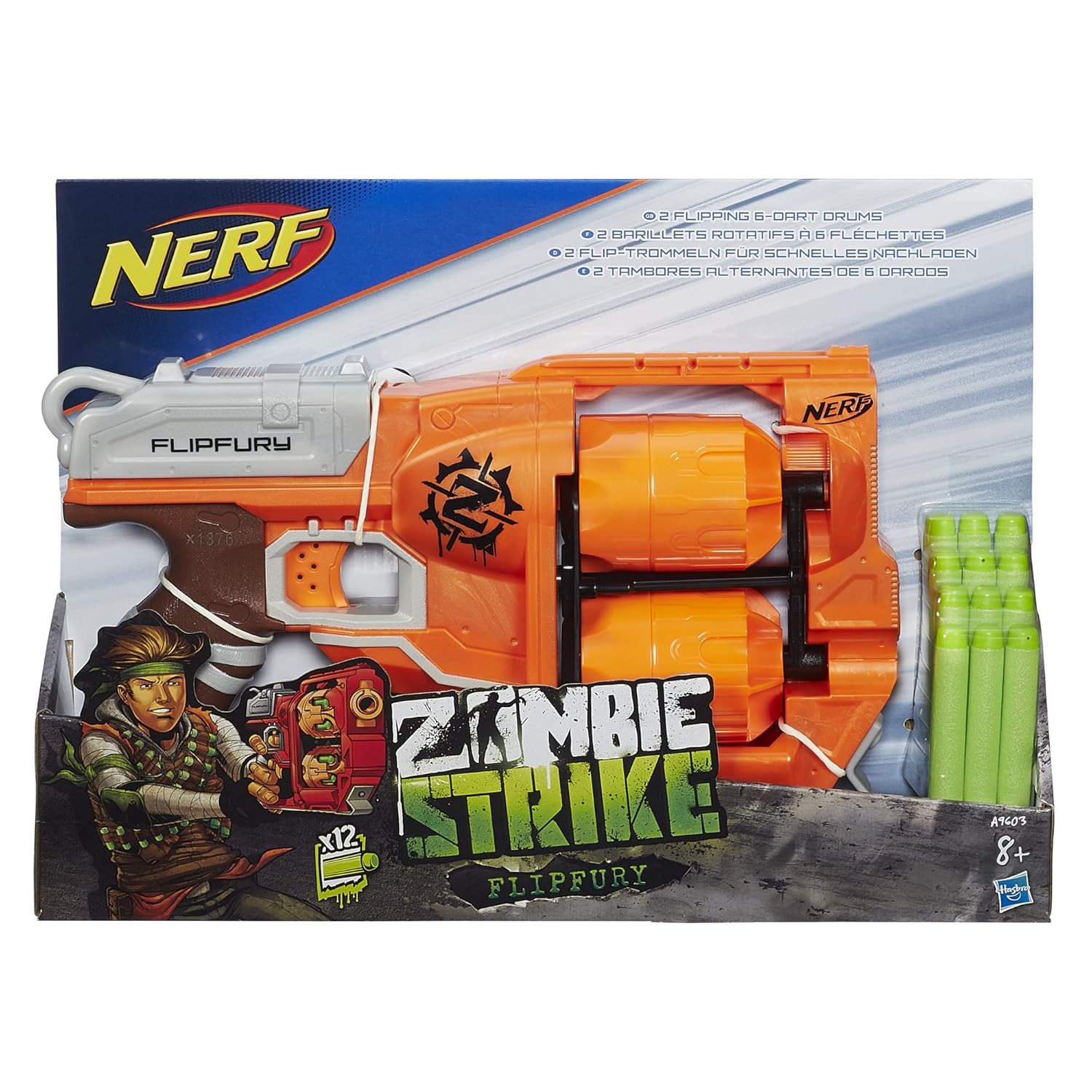 Nerf Zombie Strike Flipfury Toy Blaster With 2 Flipping Drums And 12 Official Zombie Strike Elite Darts