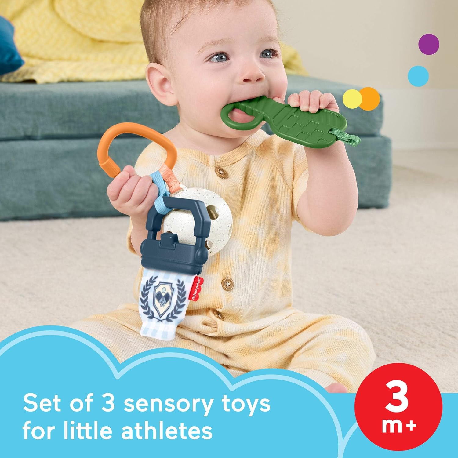 Fisher-Price Baby Toys Mini Me Moments Let’s Play Pickleball Set, 3 Sports-Themed Sensory Activities for Newborns