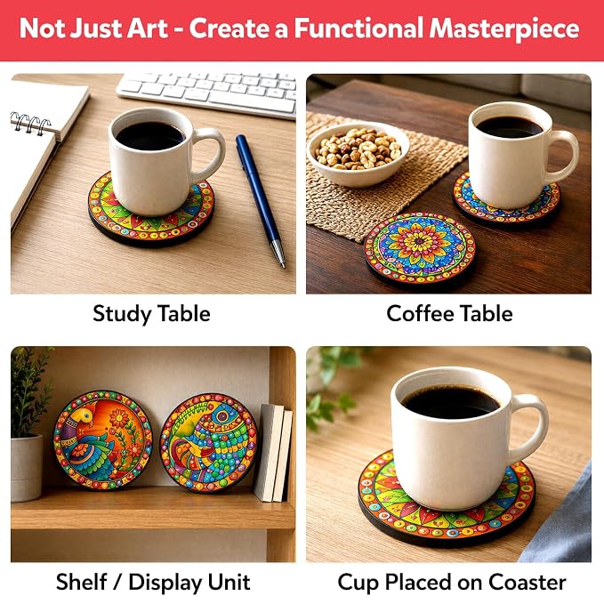 Little Berry Mandala Coaster - DIY Wooden Tea Coaster Craft Kit