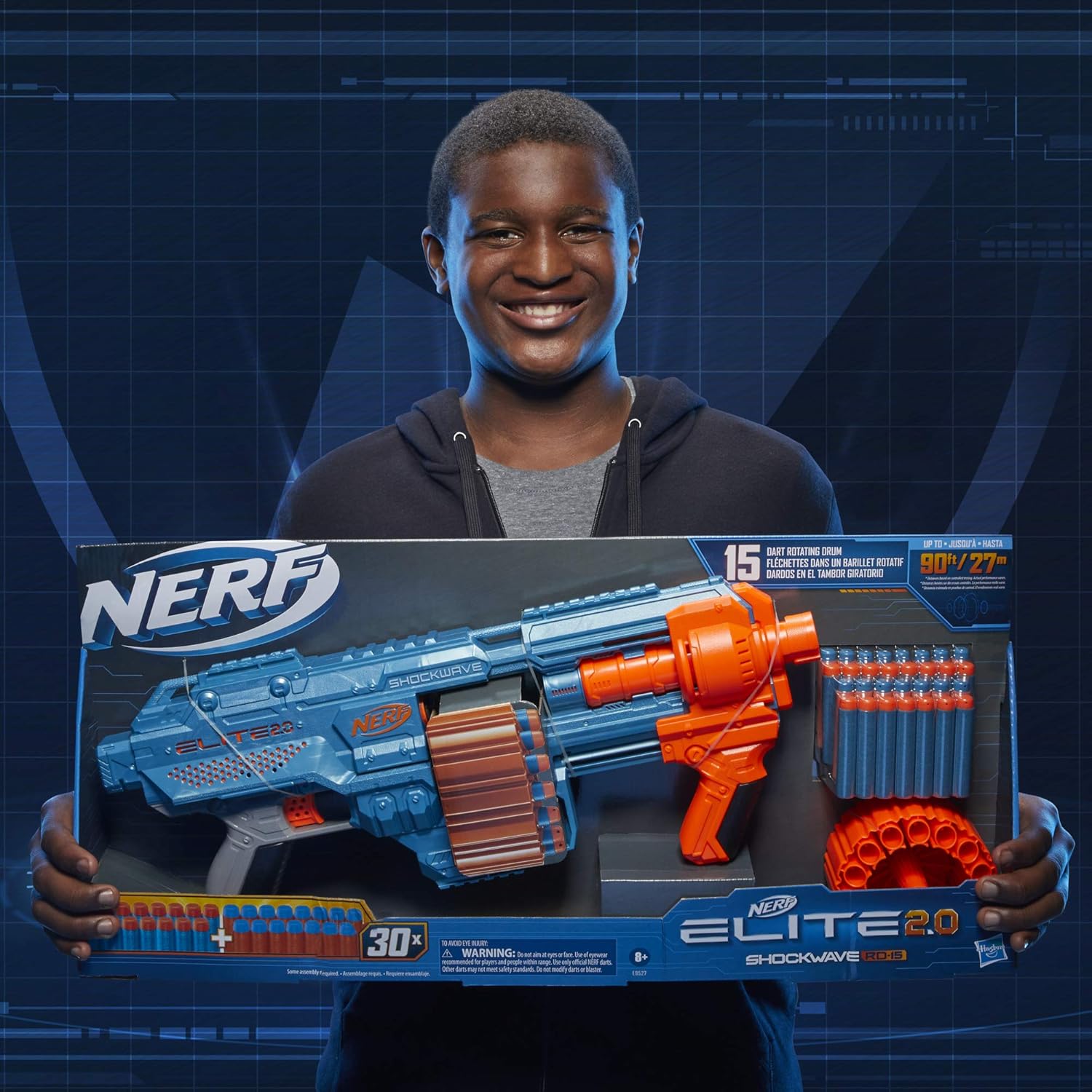 Nerf Elite 2.0 Shockwave Toy Blaster, 30 Darts,15-Dart Rotating Drum