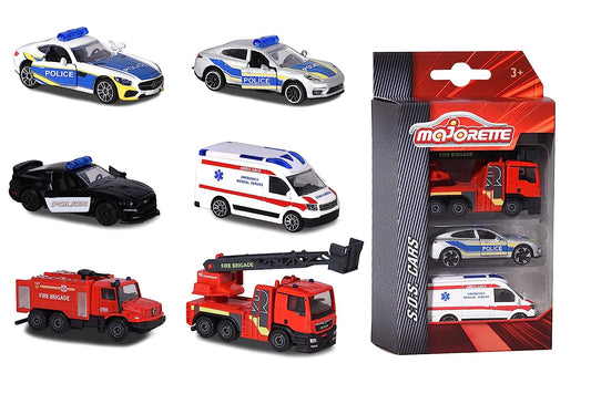 Majorette S.O.S. Car 3 Pieces Set, Random Selection from Assorted Models sets