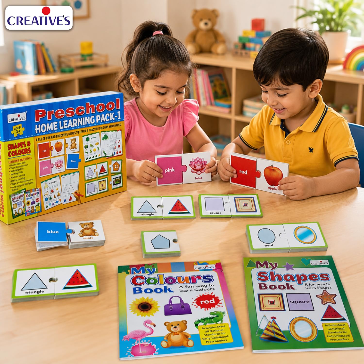 Creative’s Preschool Home Learning Pack 1 Shapes & Colours, 20 Matching Puzzles,  My Shapes Book,  My Colours Book, Colour Trace Write Activities