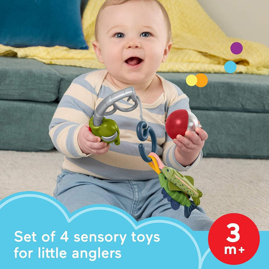 Fisher-Price Baby Toys Mini Me Moments Reel Fun Fishing Set, 4-Piece Sensory Activities for Newborn Developmental Play