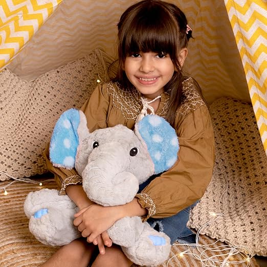 Mirada Enchanting Plush Grey Elephant with Blue Polka Dot Ears Soft Toy - 25cm