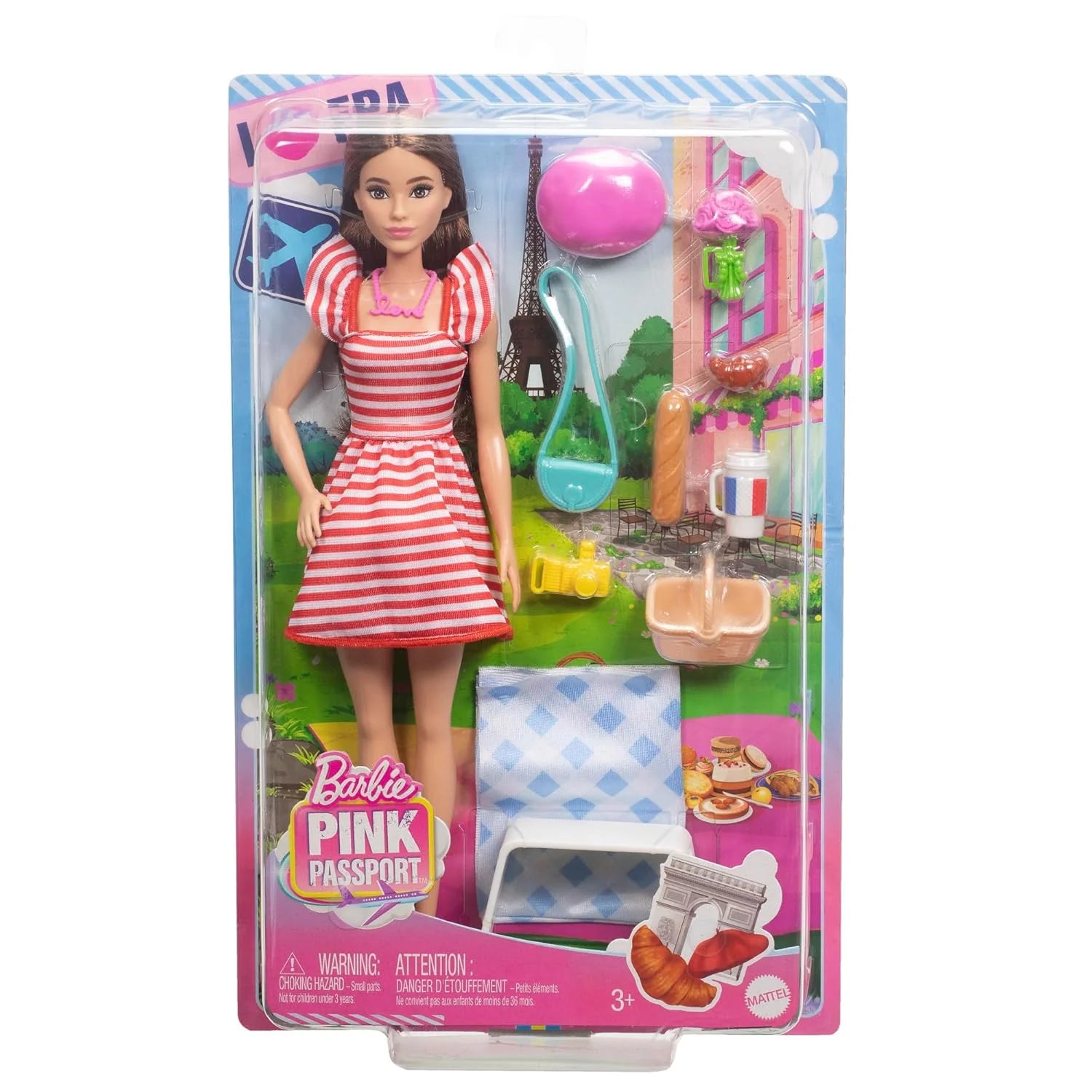 Barbie Pink Passport Paris Doll Set With Clothes & Picnic Accessories