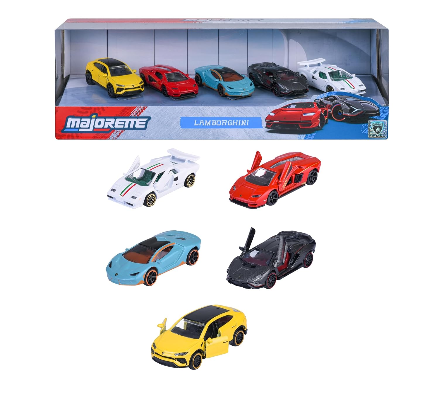 Majorette Lamborghini Car Set (5 Cars) - 5 Metal Model Cars for Collectors & Children
