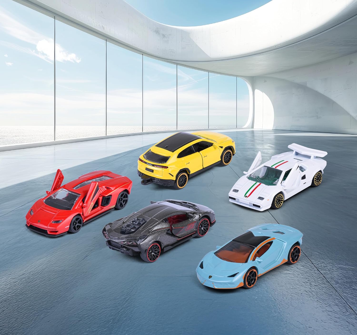 Majorette Lamborghini Car Set (5 Cars) - 5 Metal Model Cars for Collectors & Children