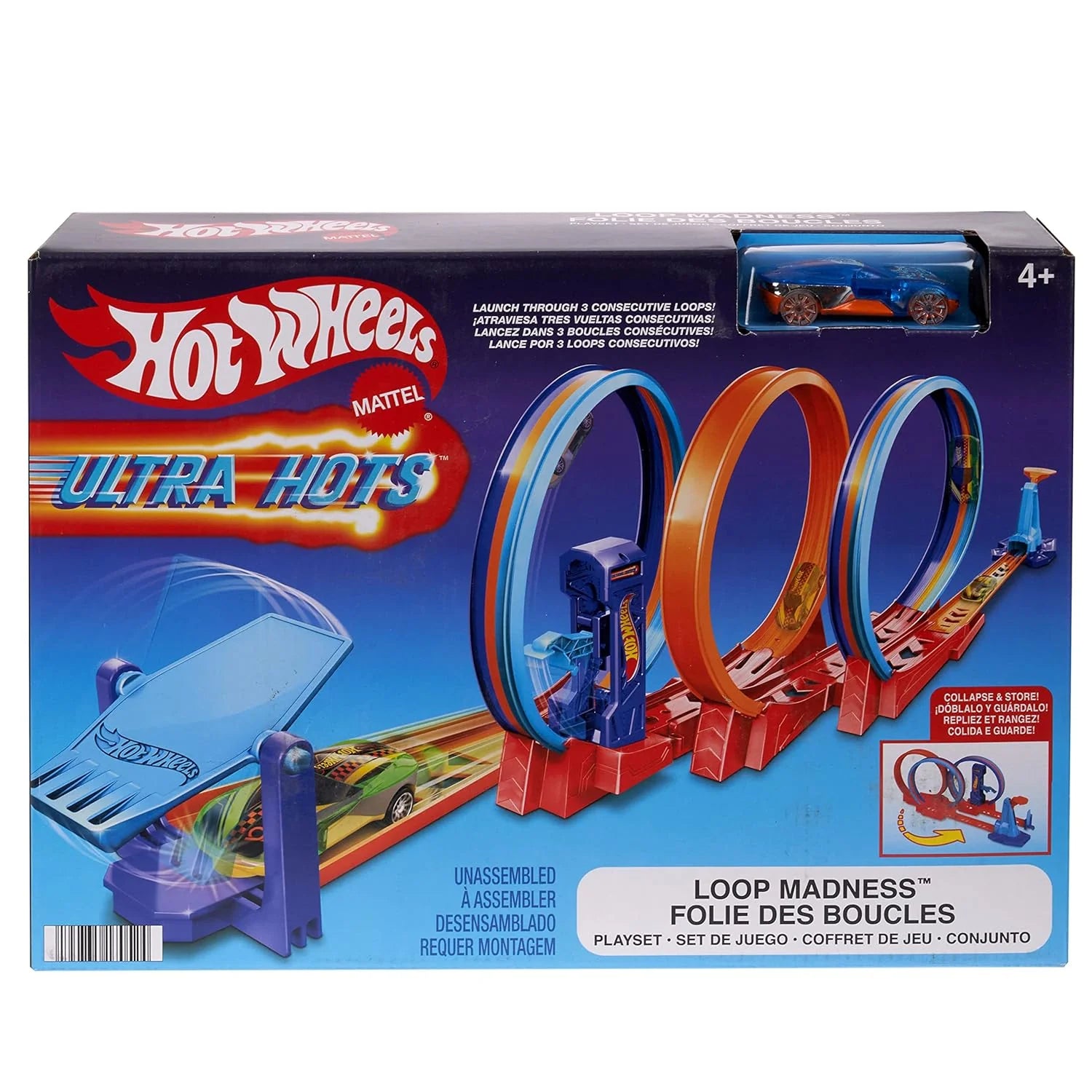 Hot Wheels Ultra Hots Loop Madness TrackSet with 3 Loops and 1 Hot Wheels Car HPX93