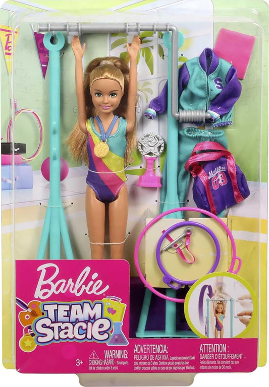 Barbie Team Stacie Doll and Gymnastics Playset with Spinning Bar and 7 Themed Accessories