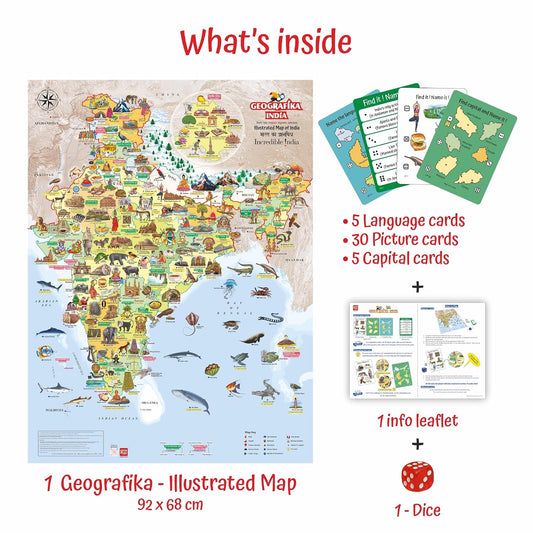 Geografika India Map Game with Flash Cards, ScreenFree Learning Activity Geography Game