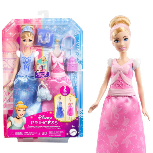 Disney Princess 2-in-1 Stories Cinderella Fashion Doll with 2 Snap-On Bodices, 2 Skirts & 9 Accessories