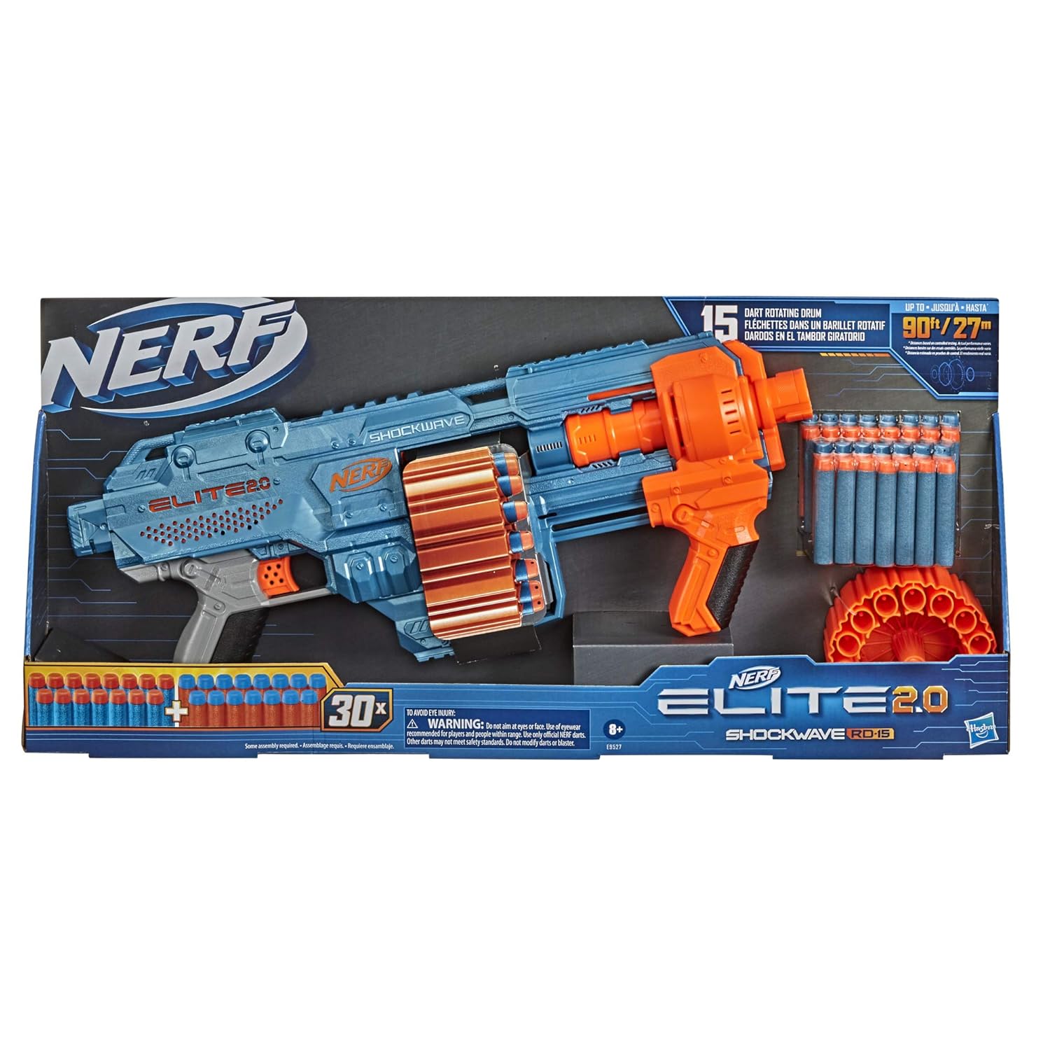 Nerf Elite 2.0 Shockwave Toy Blaster, 30 Darts,15-Dart Rotating Drum