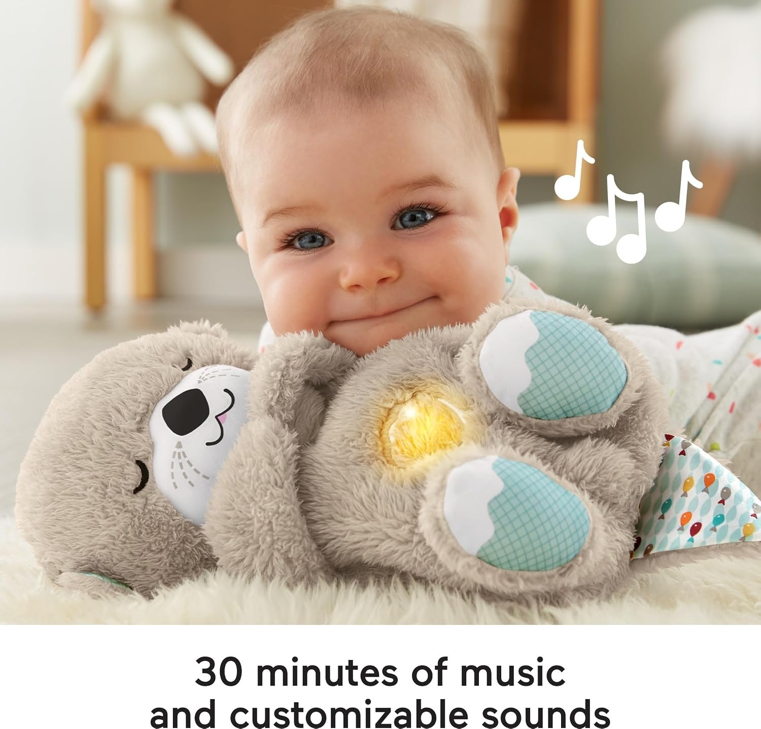 FISHER-PRICE BABY Toy Soothe 'n Snuggle Otter Portable Plush Sound Machine with Music Lights & Breathing Motion for Newborns