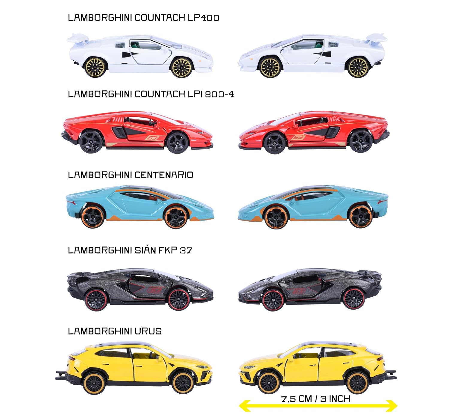 Majorette Lamborghini Car Set (5 Cars) - 5 Metal Model Cars for Collectors & Children