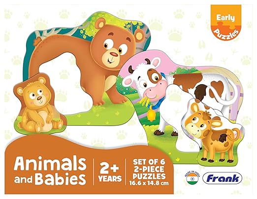 Frank Animals and Babies (Set of 6) 2 Pcs Puzzle -Early Learner Educational Jigsaw Puzzles