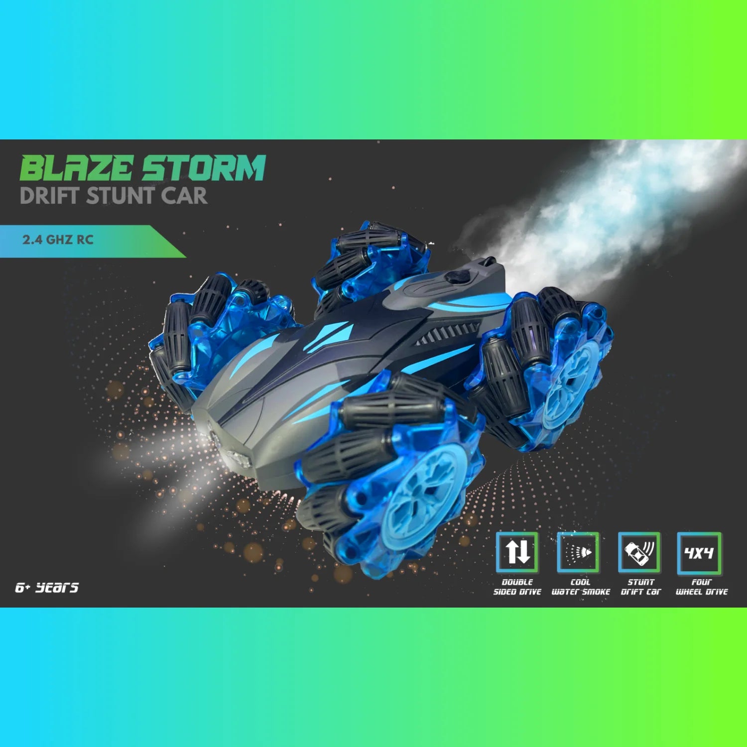 Blazestorm Stunt Drift 2.4 GHZ RC Car with Cool Water Smoker, 3.7V Rechargable Battery, Multicolor