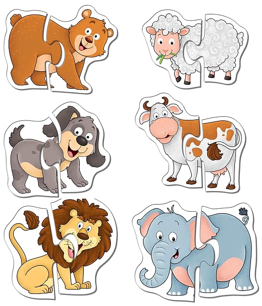 Frank Animals Puzzles - A Set of 6 Two-Piece Shaped Jigsaw Puzzle for Kids